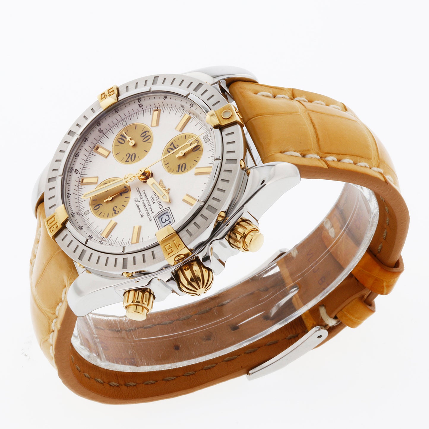 Breitling Chronomat Evolution 44 18K Gold and Stainless Steel B13356 Silver Dial