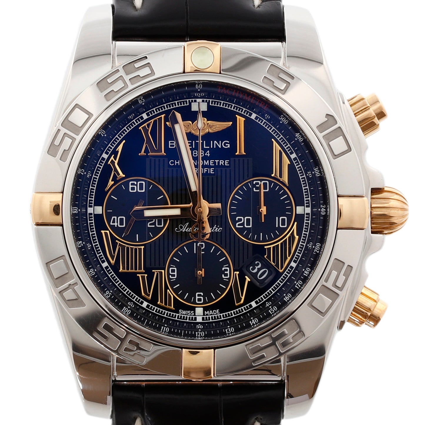 Breitling Chronomat 44 IB0110 18K Gold and Stainless Black & Gold Roman Dial