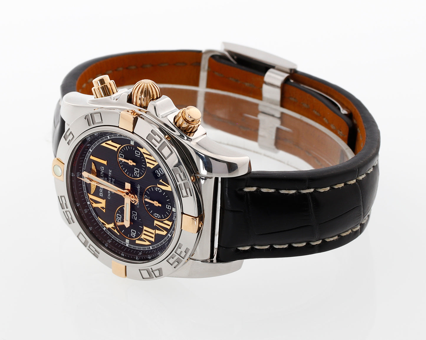 Breitling Chronomat 44 IB0110 18K Gold and Stainless Black & Gold Roman Dial