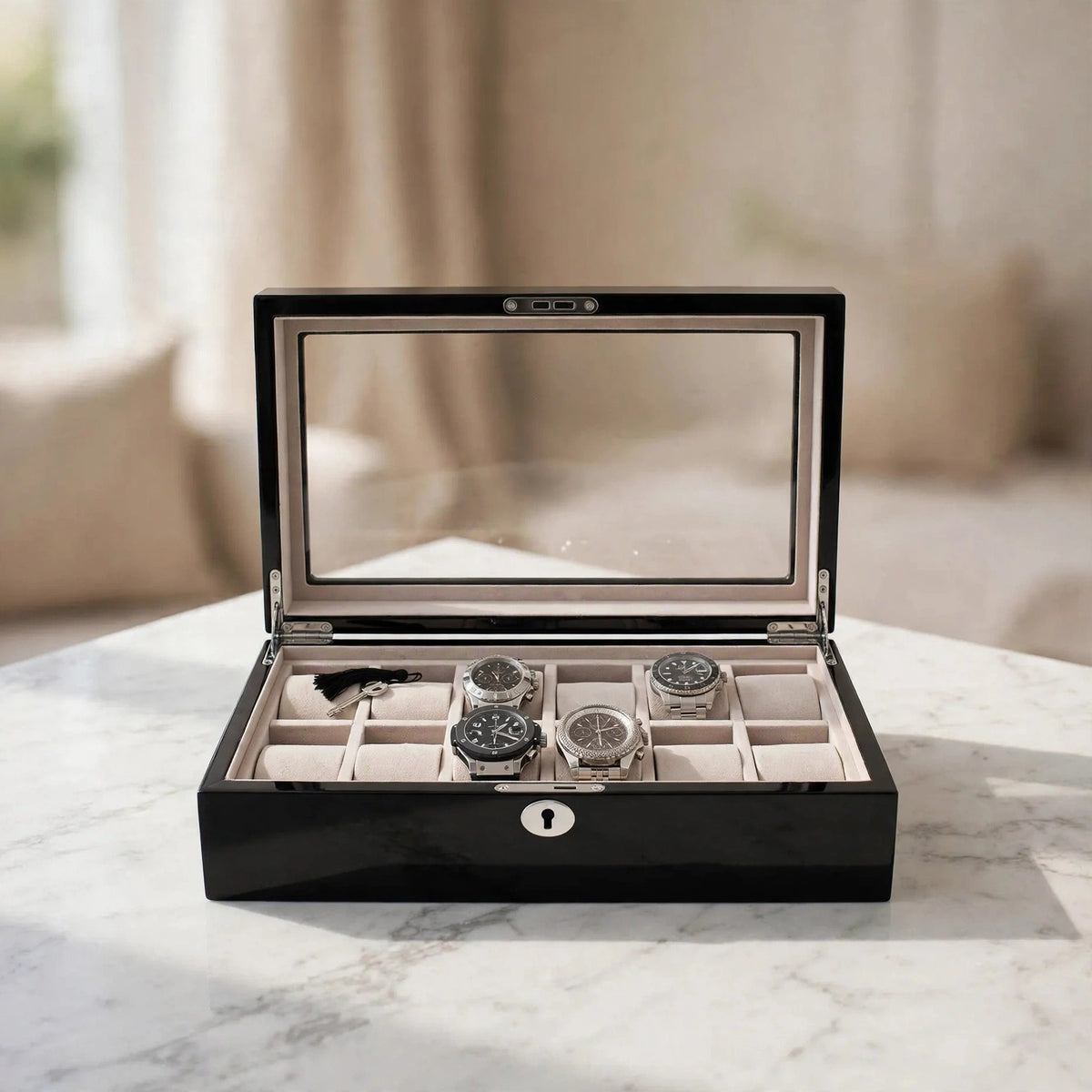 Tempus 12-Watch Box in Black Piano Lacquer