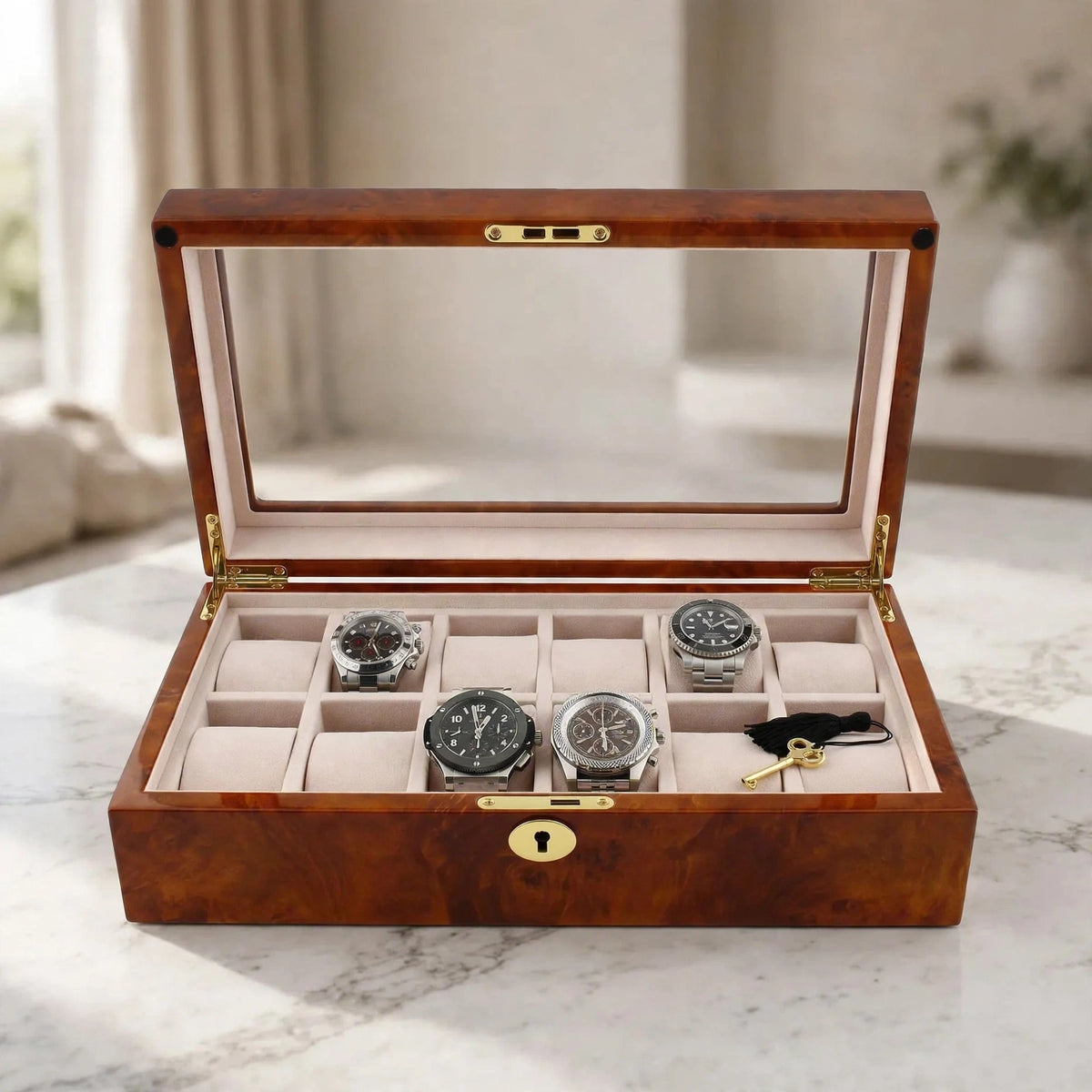 Tempus 12-Watch Box in Burl Walnut