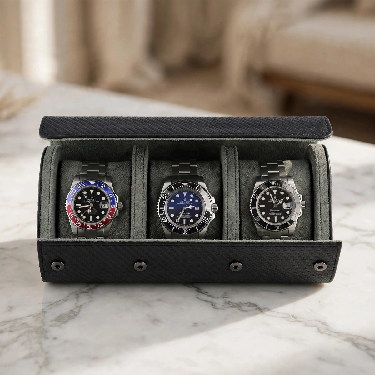 Tempus Triple Watch Roll in Carbon Fibre