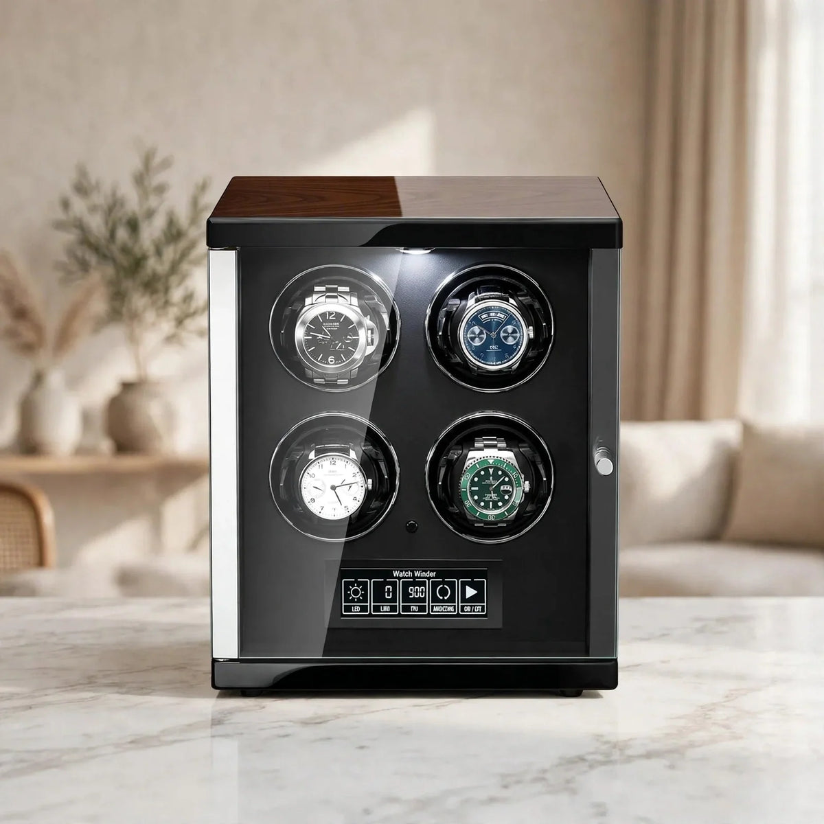 Tempus 4-Watch Automatic Winder with Touch Screen in luxury setting