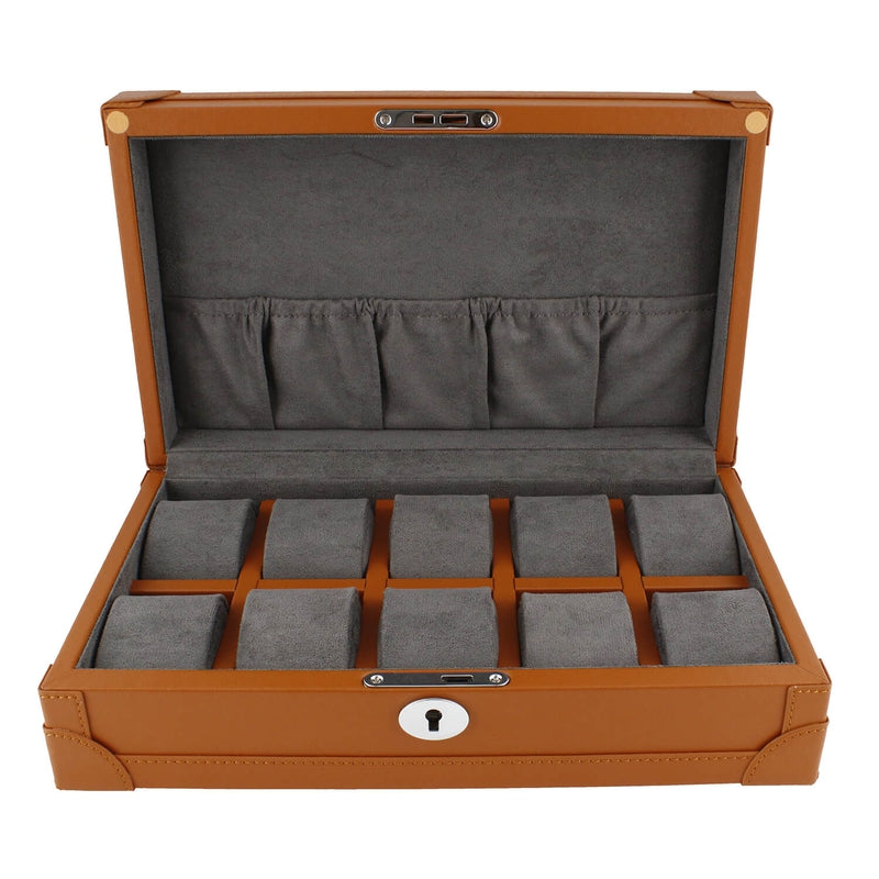 10 Watch Box in Brown Vegan Leather with Plush Lining by Aevitas