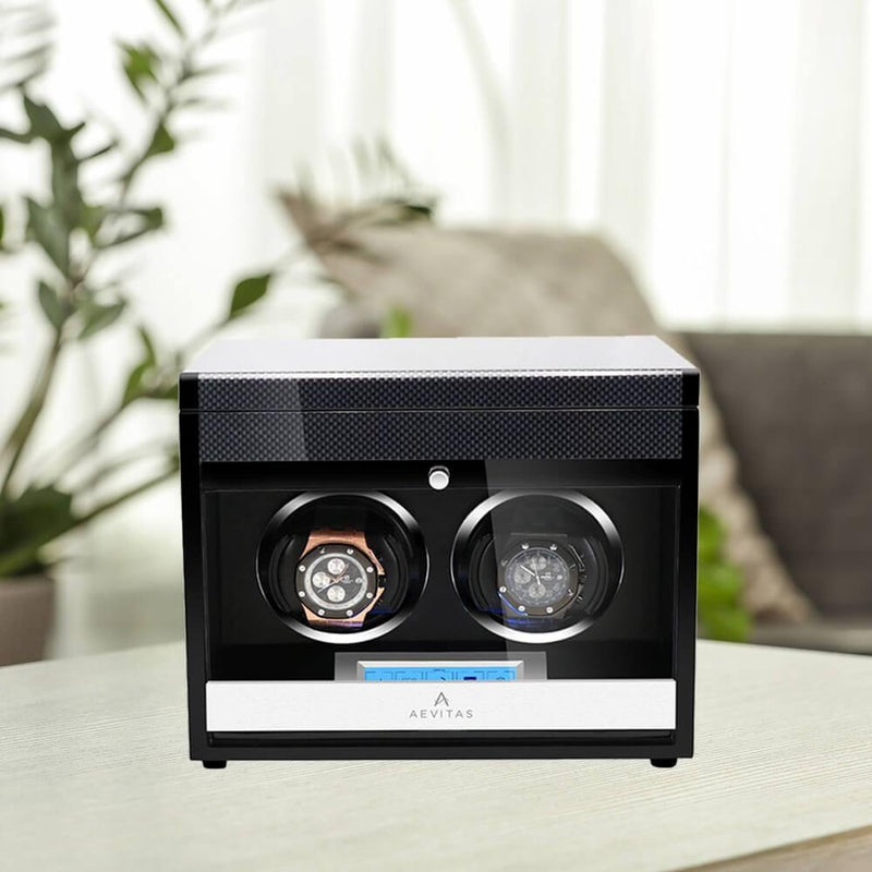 2 Watch Winder Carbon Fibre with Extra Storage Area by Aevitas