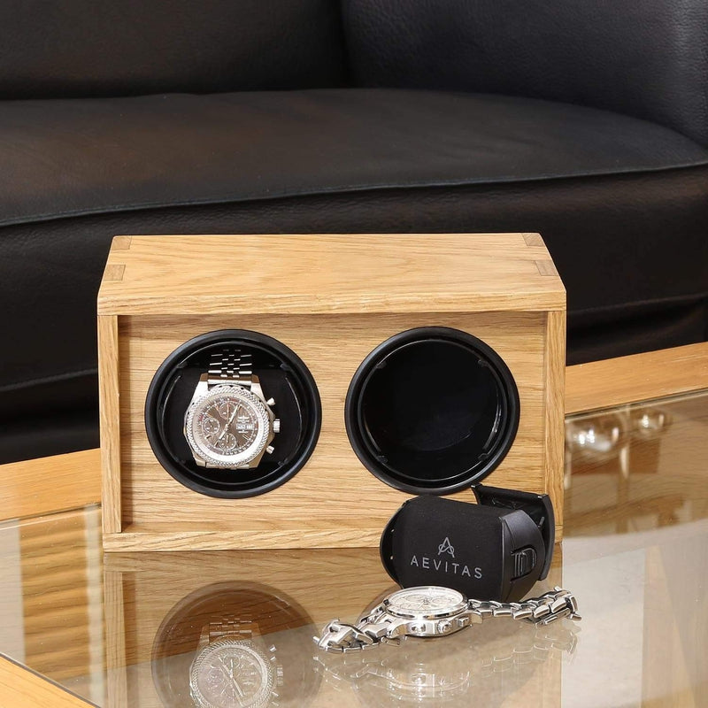 2 Watch Winder Solid Oak Wood Made in the UK by Aevitas - Swiss Watch Store UK