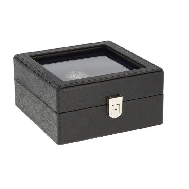 4 Cufflink 4 Watch Box Black Genuine Leather Blue Velvet Lining by Aevitas - Swiss Watch Store UK