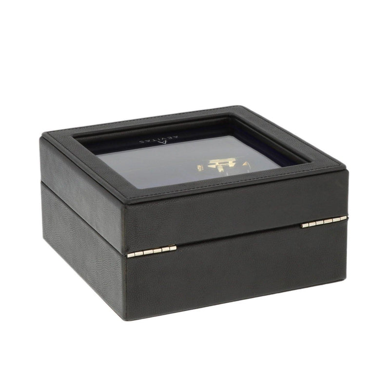 4 Cufflink 4 Watch Box Black Genuine Leather Blue Velvet Lining by Aevitas - Swiss Watch Store UK