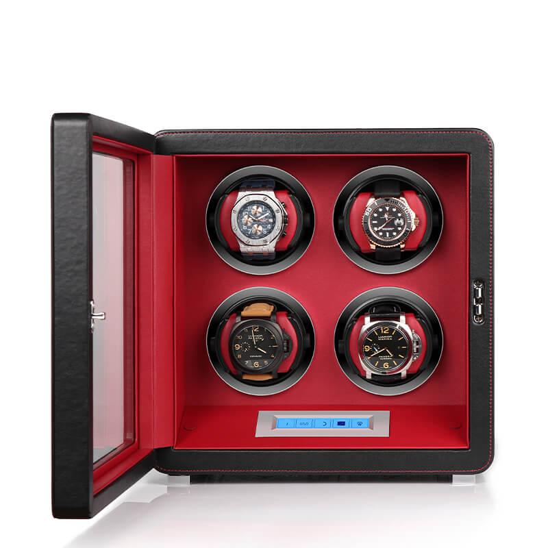 4 Watch Winder in Smooth Black Leather Finish by Aevitas