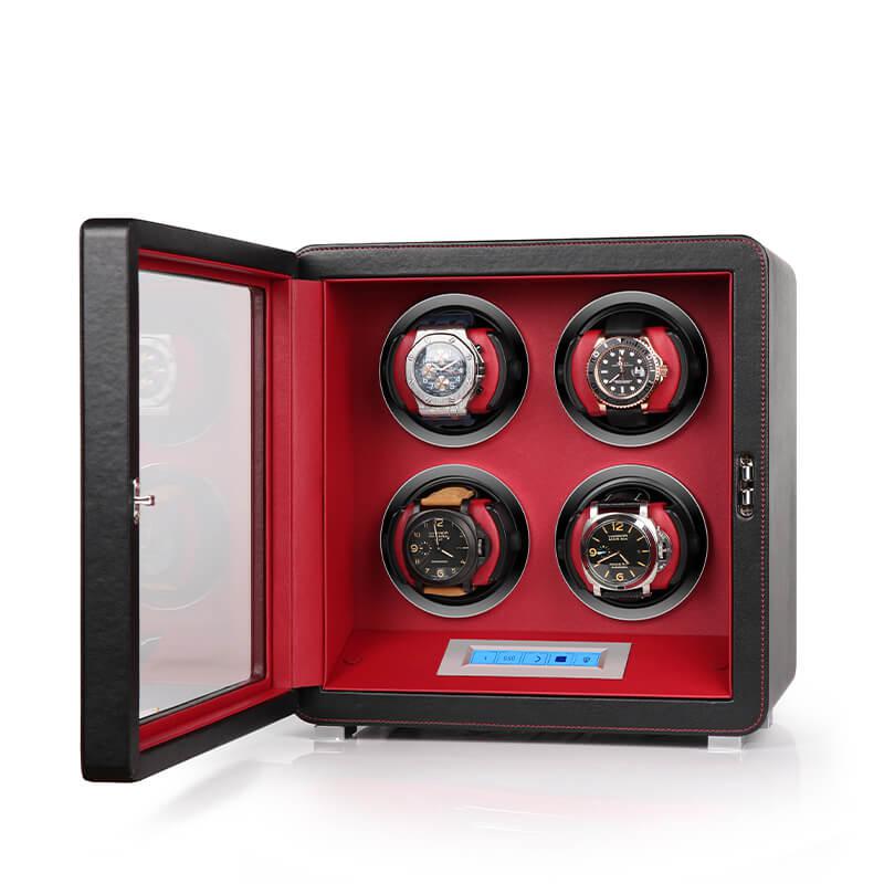 4 Watch Winder in Smooth Black Leather Finish by Aevitas
