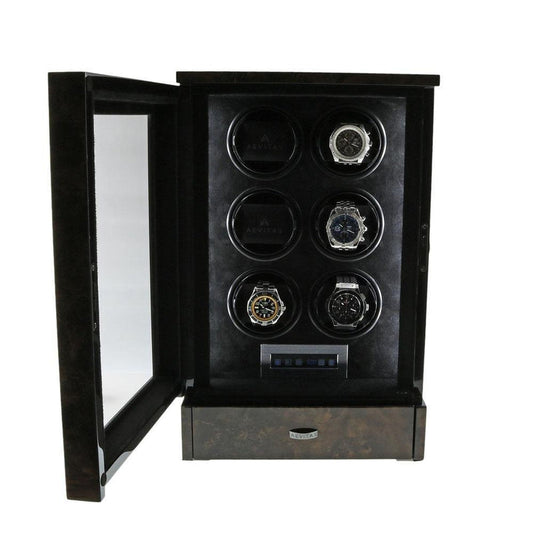 6 Watch Winder Dark Burl Wood Finish the Tower Series by Aevitas