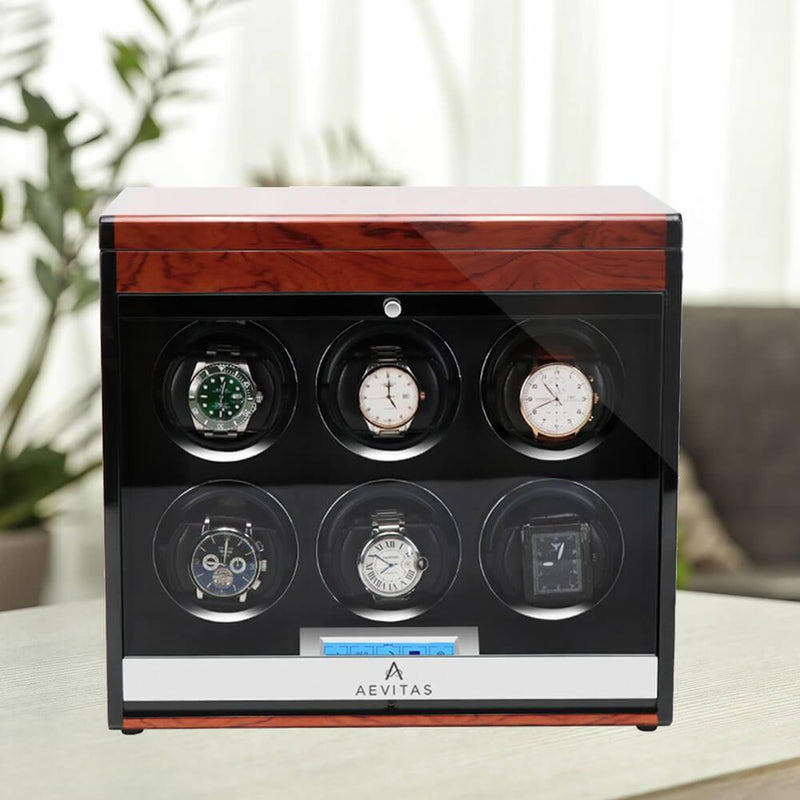 6 Watch Winder with Extra Storage with Wood Veneer Finish by Aevitas - Special Offer
