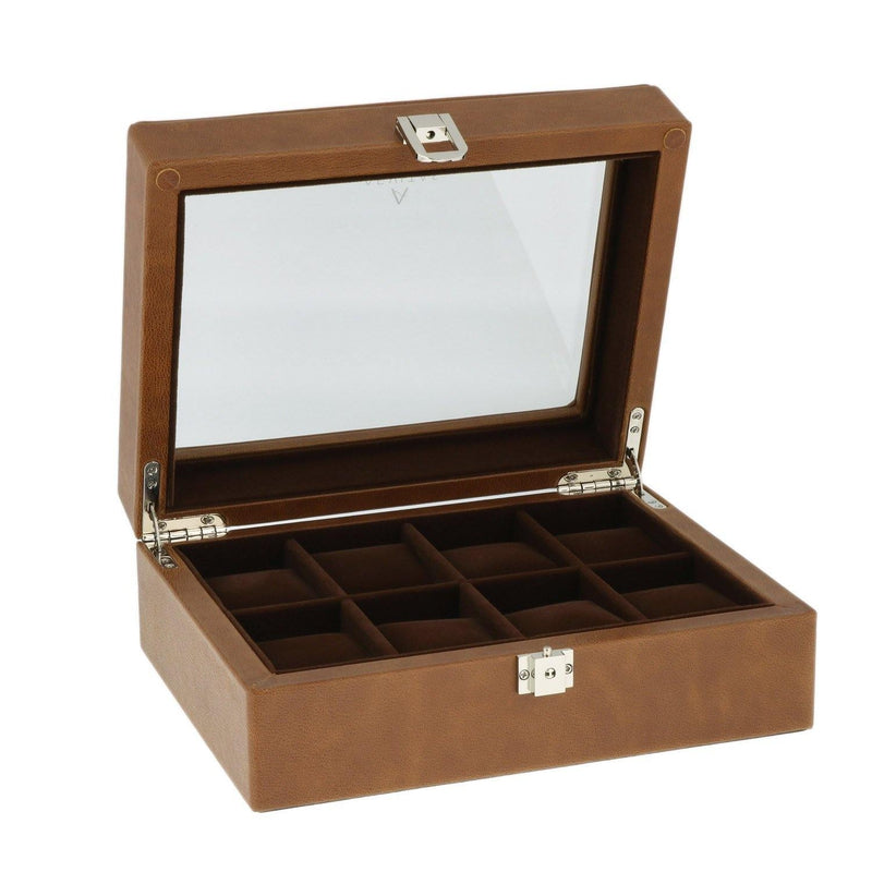 8 Watch Box Cognac Brown Genuine Leather Velvet Lining by Aevitas - Swiss Watch Store UK