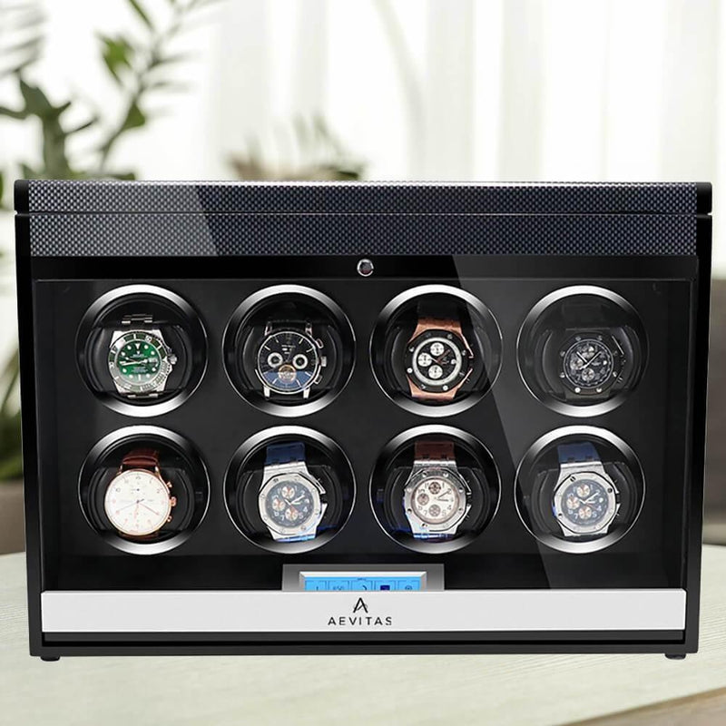 8 Watch Winder in Carbon Fibre Finish with Extra Storage by Aevitas