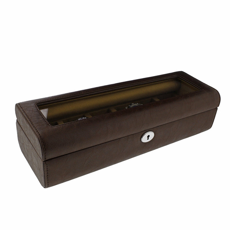 Brown Leather 6 Watch Box with Glass Lid Premium Quality by Aevitas - Swiss Watch Store UK