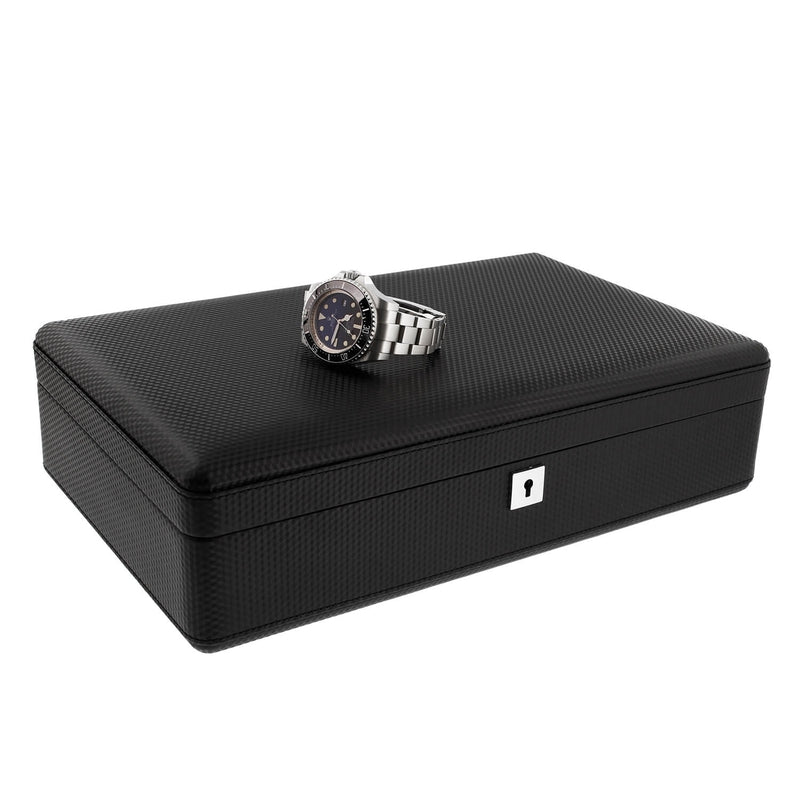 Carbon Fibre Leather Watch Box Premium Quality 12 Watches by Aevitas