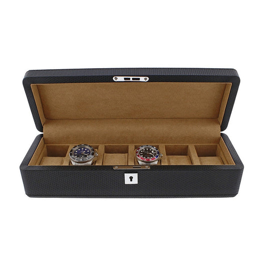 Carbon Fibre Leather Watch Box Premium Quality 6 Watches by Aevitas - Swiss Watch Store UK