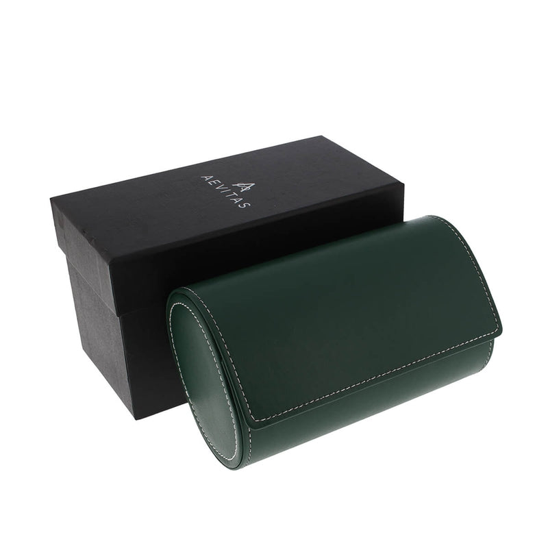 Double Watch Roll in Green Leather with Super Soft Lining