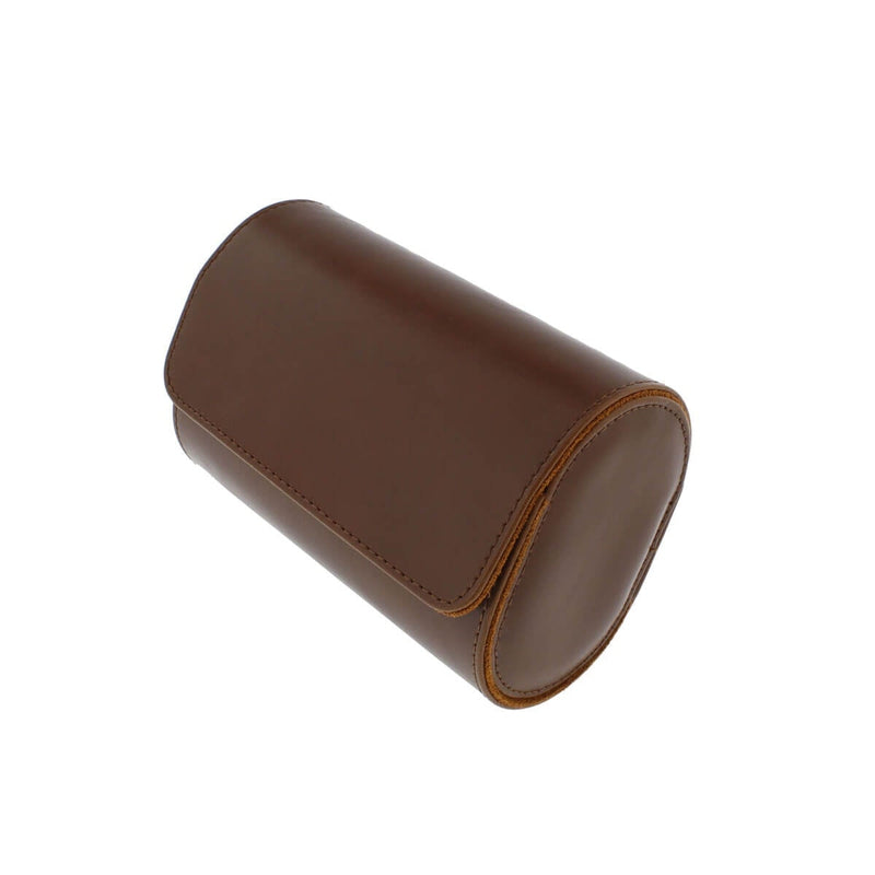Premium Double Watch Roll Brown Leather Super Soft Tan Suede Lining
