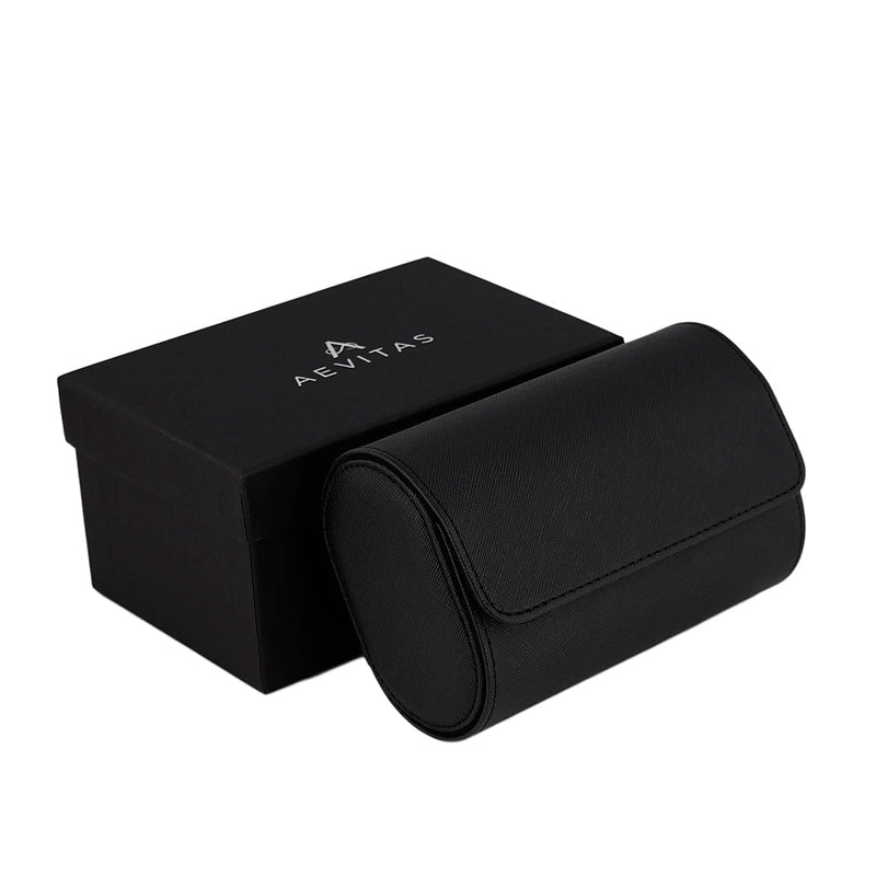 Premium Double Watch Roll in Black Saffiano Leather Super Soft Black Lining