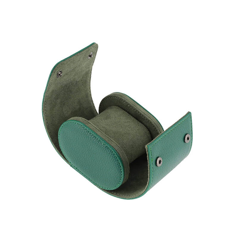 Premium Single Watch Roll Green Leather with Super Soft Suede Lining - Swiss Watch Store UK