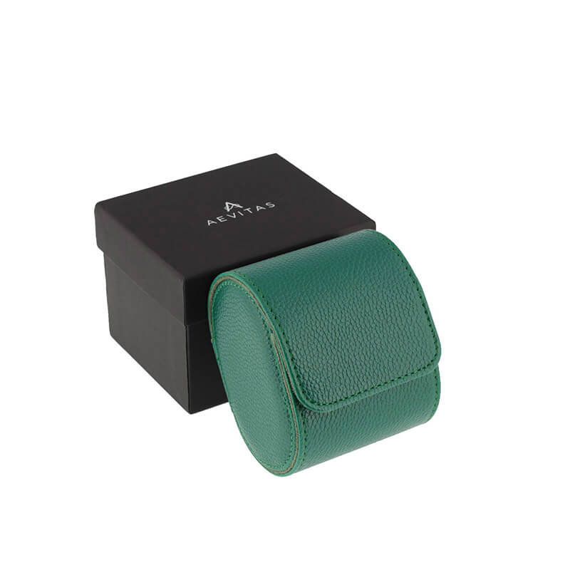 Premium Single Watch Roll Green Leather with Super Soft Suede Lining - Swiss Watch Store UK