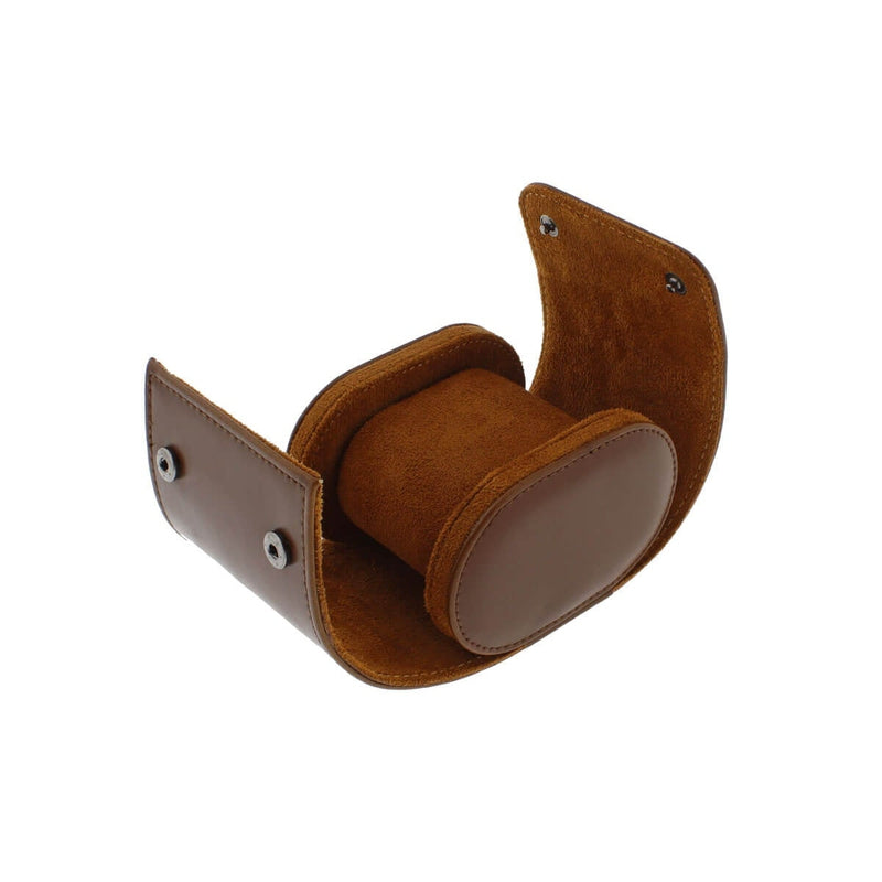 Premium Single Watch Roll in Brown Leather with Super Soft Tan Suede Lining
