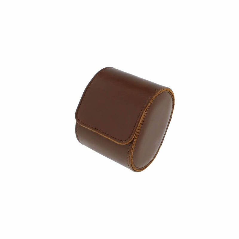 Premium Single Watch Roll in Brown Leather with Super Soft Tan Suede Lining