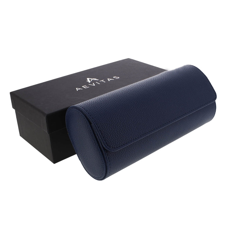 Premium Triple Watch Roll in Blue Leather with Super Soft Suede Lining
