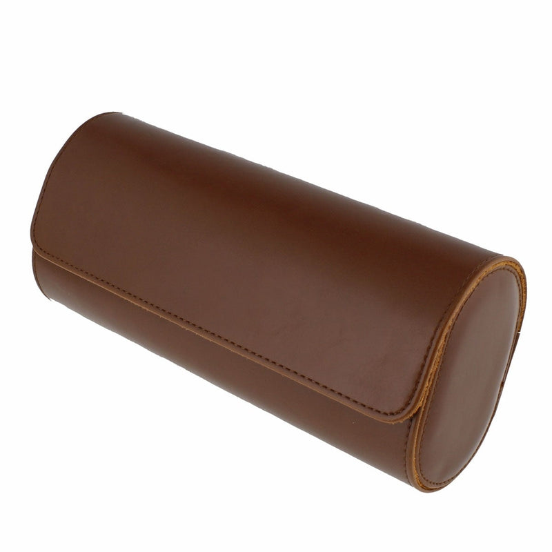 Premium Triple Watch Roll in Brown Leather with Super Soft Tan Suede Lining