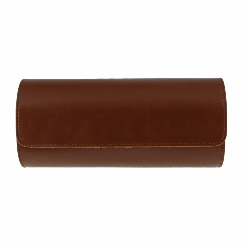 Premium Triple Watch Roll in Brown Leather with Super Soft Tan Suede Lining