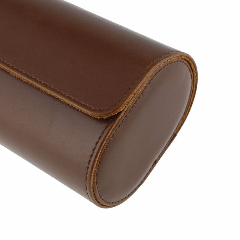 Premium Triple Watch Roll in Brown Leather with Super Soft Tan Suede Lining