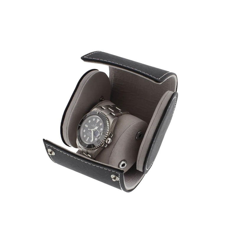 Single Watch Roll in Black Saffiano Leather with Super Soft Lining