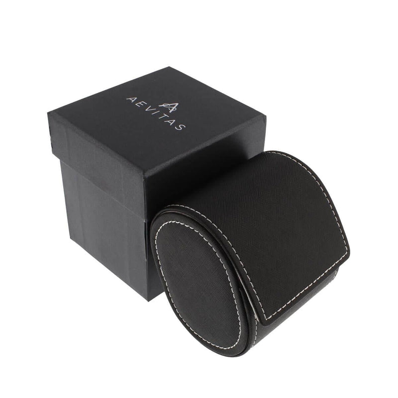 Single Watch Roll in Black Saffiano Leather with Super Soft Lining