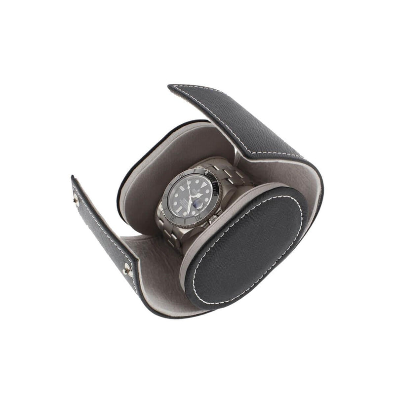 Single Watch Roll in Black Saffiano Leather with Super Soft Lining