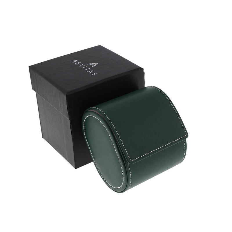 Single Watch Roll in Green Leather with Super Soft Lining