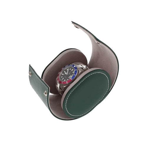 Single Watch Roll in Green Leather with Super Soft Lining