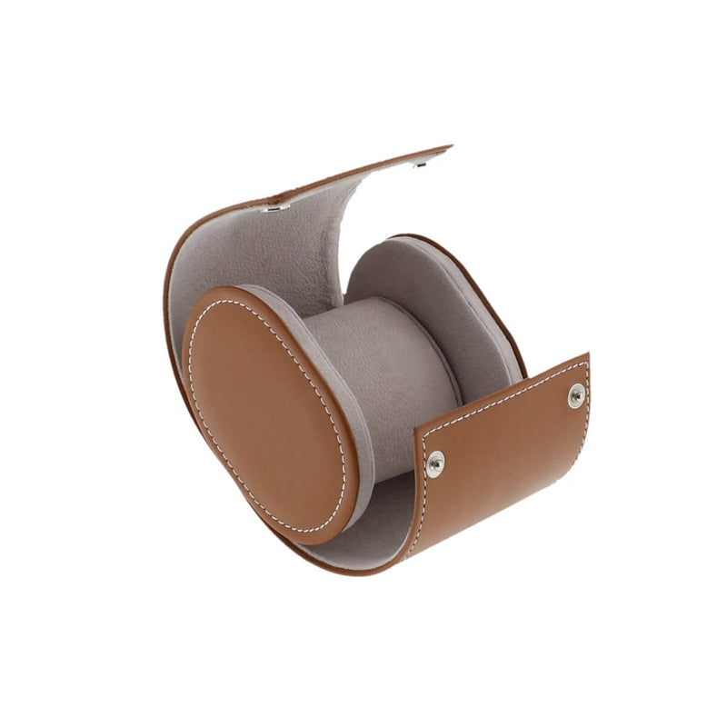 Single Watch Roll in Medium Brown Leather with Super Soft Lining