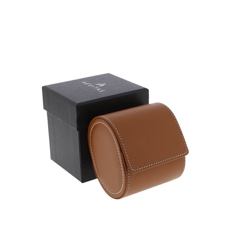 Single Watch Roll in Medium Brown Leather with Super Soft Lining