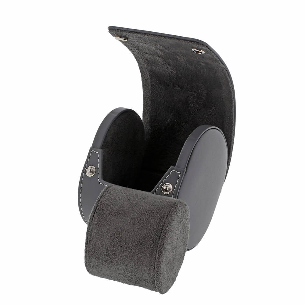 Single Watch Roll in Smooth Grey Leather with Super Soft Lining