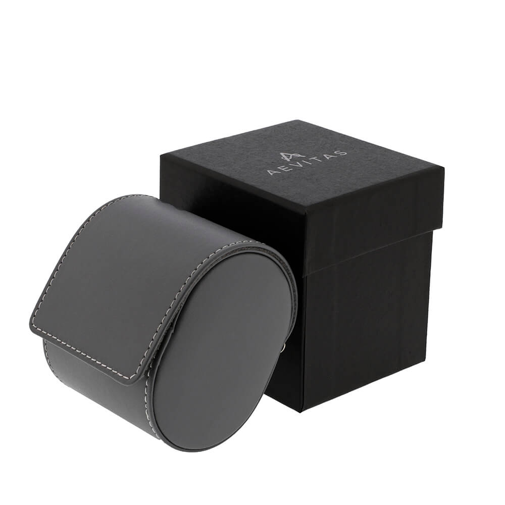 Single Watch Roll in Smooth Grey Leather with Super Soft Lining