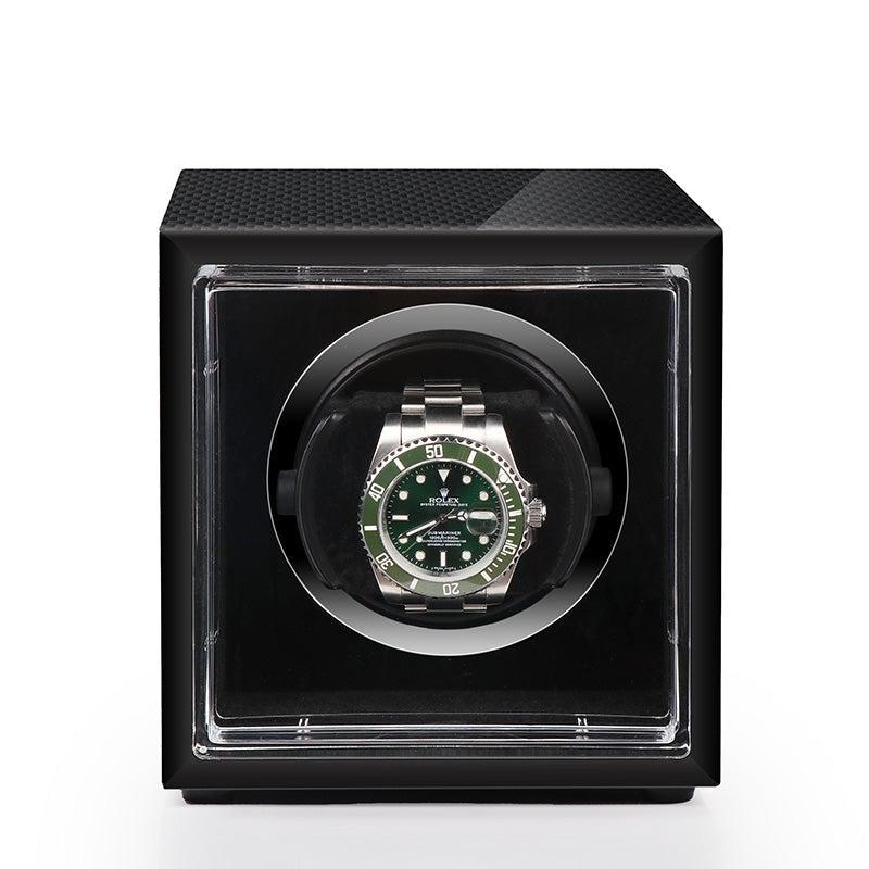 Single Watch Winder Carbon Fibre finish Mains or Battery by Aevitas - Swiss Watch Store UK