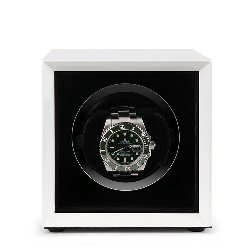 Single Watch Winder White Gloss finish Mains or Battery by Aevitas - Swiss Watch Store UK