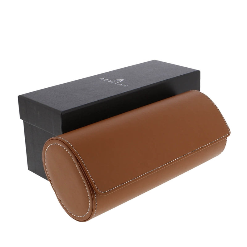 Triple Watch Roll in Medium Brown Leather with Super Soft Lining