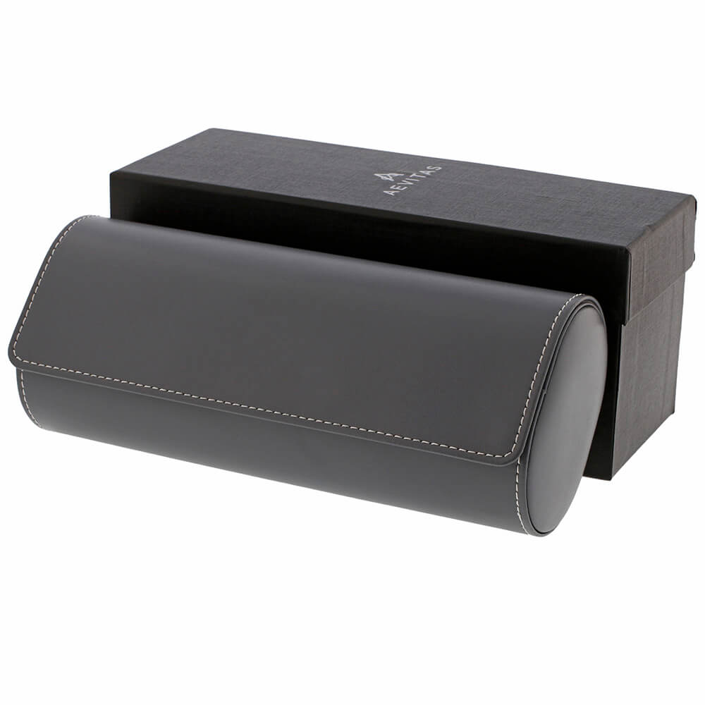 Triple Watch Roll in Smooth Grey Leather with Super Soft Lining