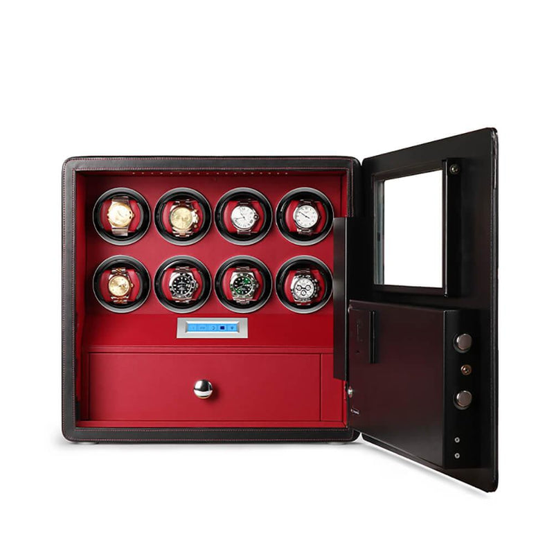Watch Winder Safe in Black Leather for 8 Watches by Aevitas