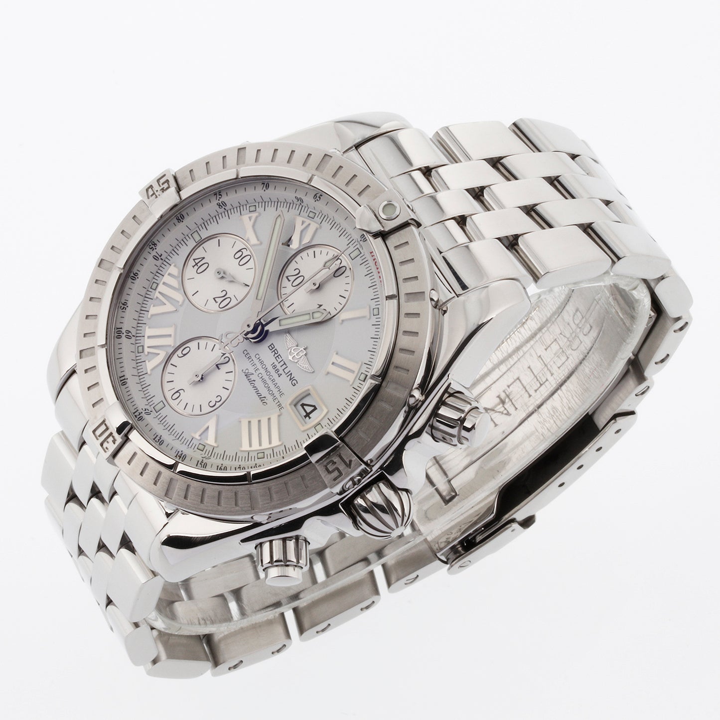 Breitling Chronomat Evolution Model Stainless Steel with White Roman Dial A13356
