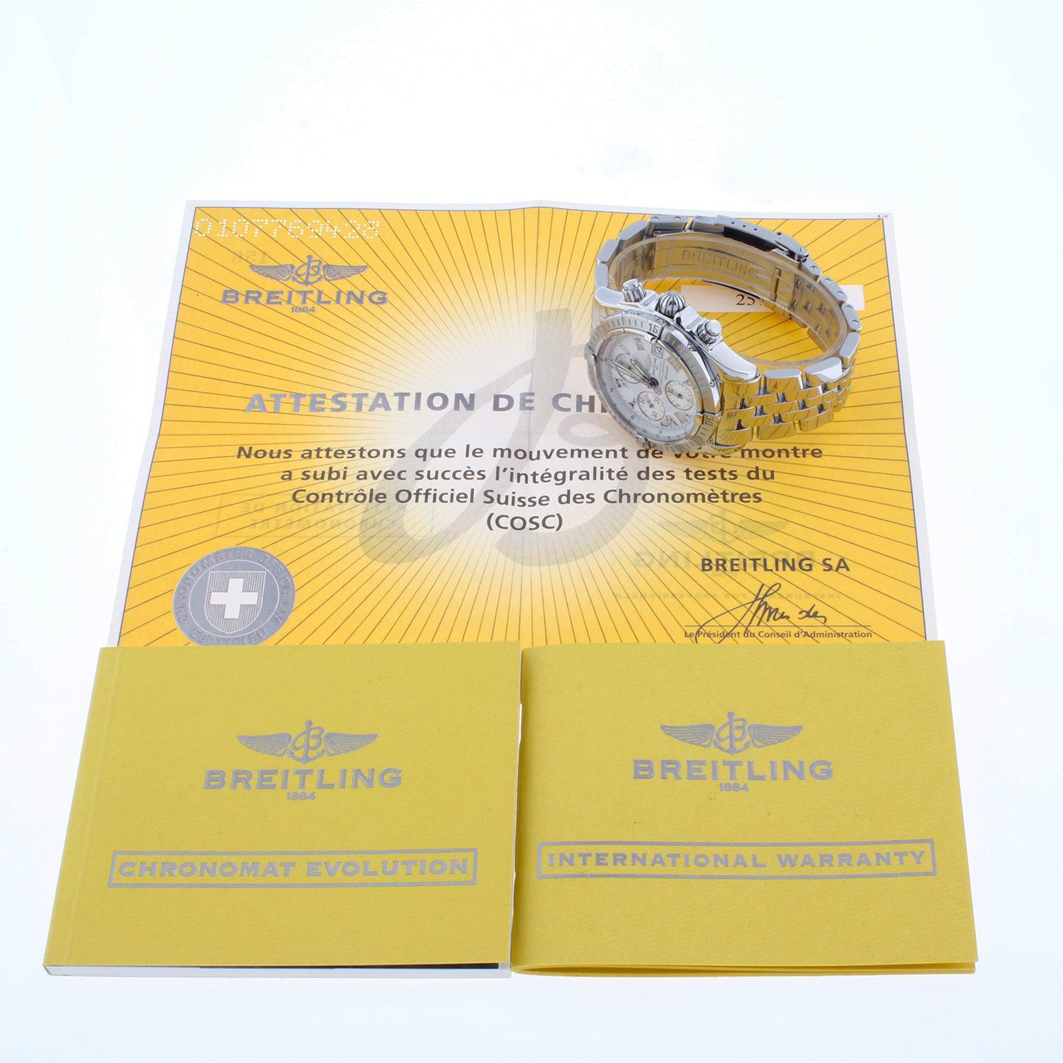 Breitling Chronomat Evolution Model Stainless Steel with White Roman Dial A13356