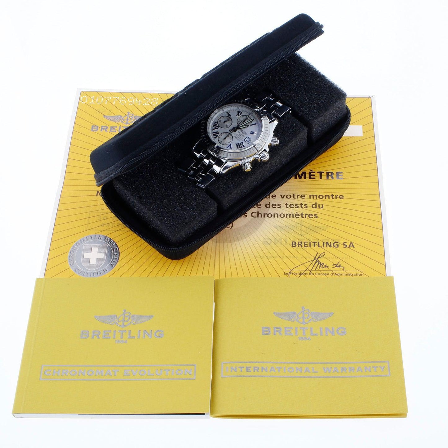 Breitling Chronomat Evolution Model Stainless Steel with White Roman Dial A13356