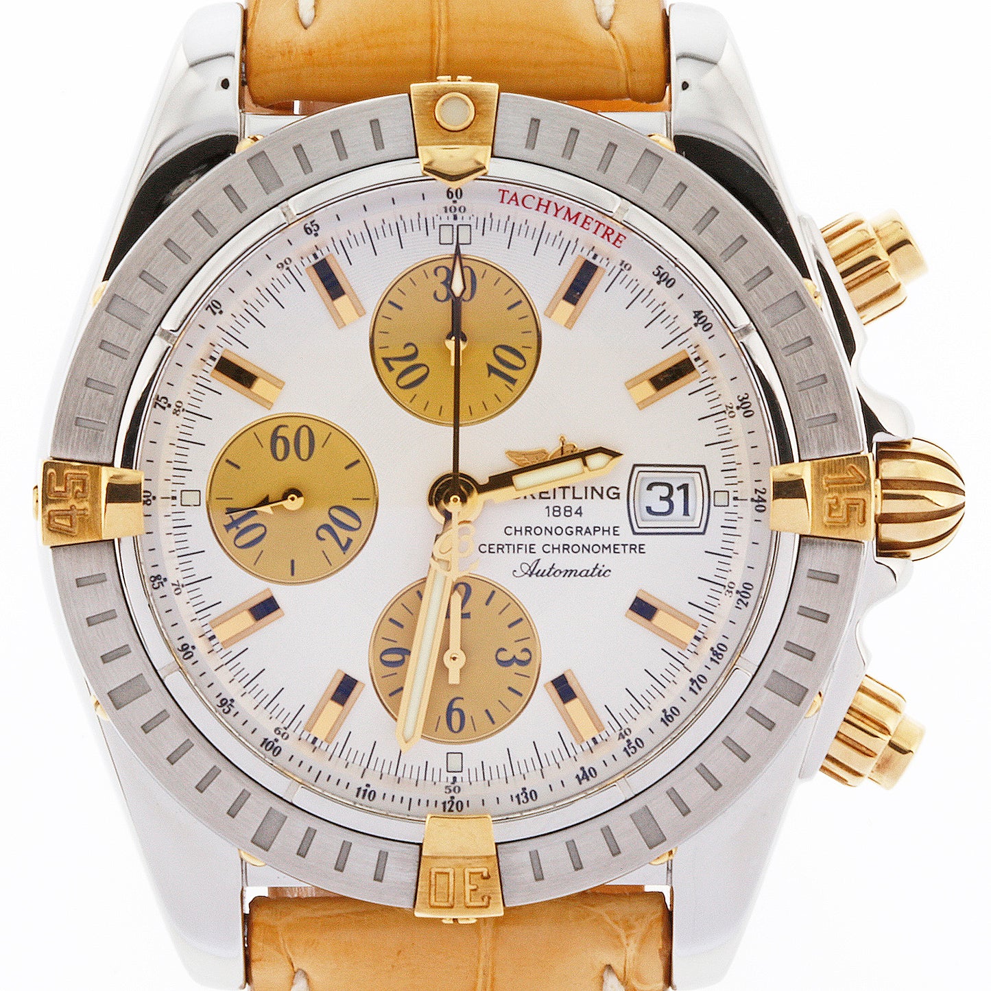 Breitling Chronomat Evolution 44 18K Gold and Stainless Steel B13356 Silver Dial
